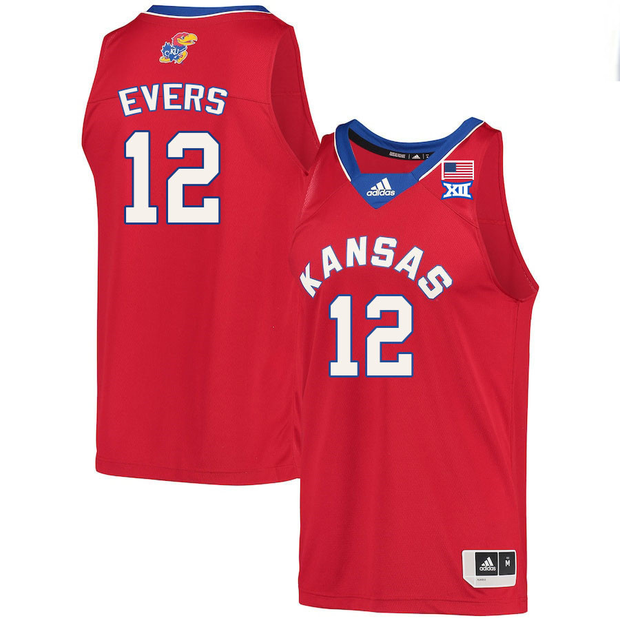 Men #12 Wilder Evers Kansas Jayhawks College Basketball Jerseys Stitched Sale-Red